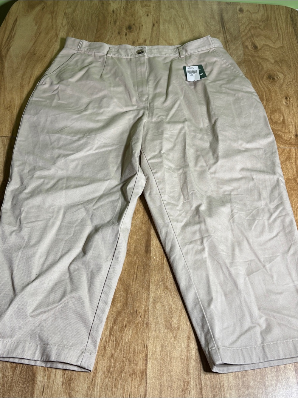 NWT LL Bean Original Fit Wrinkle Resistant Pants Womens 16 Petite Beige 34x21